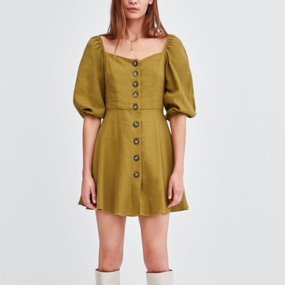 zara green button dress
